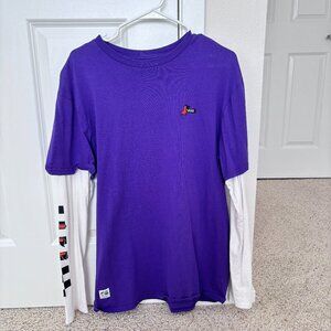 Vans UNISEX Purple and White T-Shirt and Long Sleeve Two in One Size L Large